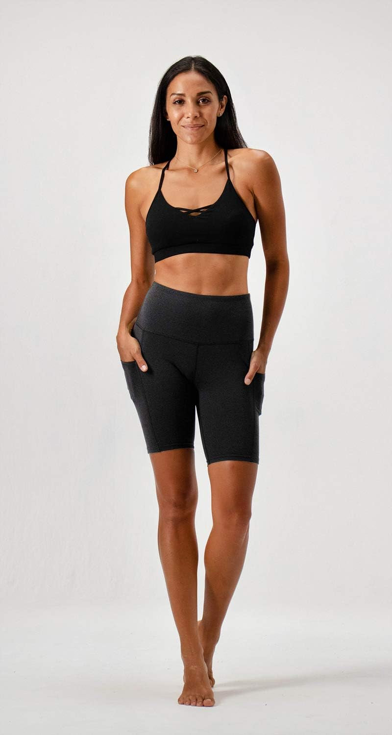 2 Pack Women'S 8" Biker Shorts High Waist Yoga Workout Gym Running Volleyball Spandex Shorts with Pockets